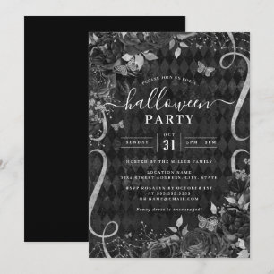 Convites Rolar Preto Escuro Floral Assustador Festa de Hall