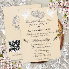 Convites Rolas, Corações, Código QR - Peach Pearl/Prata