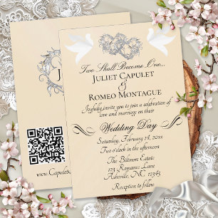 Convites Rolas, Corações, Código QR - Peach Pearl/Prata