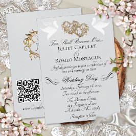 Convites Rolas, Corações, Código QR - Pérola Prata/Dourado