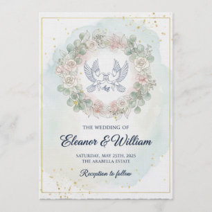 Convites Rolas Românticas Casamento com Florais em Aquarela