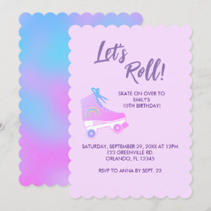 Convites Roll de vamos rosa 90s Rapariga Rink Aniversário