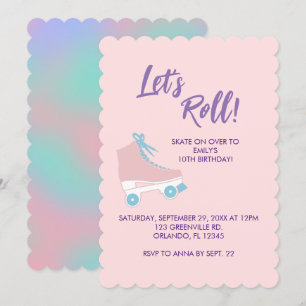 Convites Roll de vamos rosa 90s Rapariga Rink Aniversário