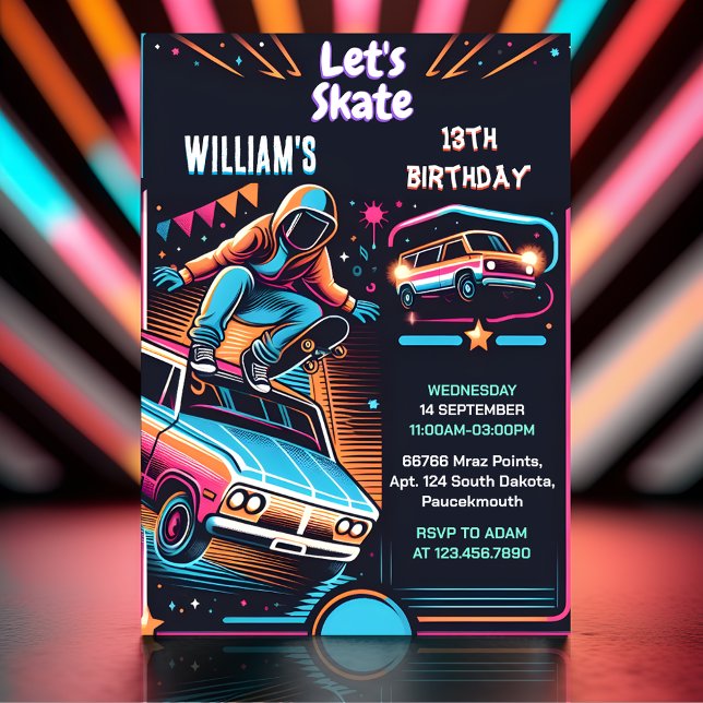 Convites Roll Patinete Jump Zone Skateboard 13 Aniversário (Criador carregado)