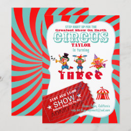 Convites ROLL-UP CIRCUS aniversário de 3 anos Boy Greater S