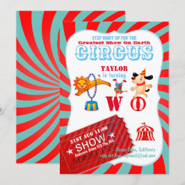 Convites ROLL UP CIRCUS segundo aniversário Boy Greater Sho
