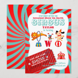 Convites ROLL UP CIRCUS segundo aniversário Boy Greater Sho
