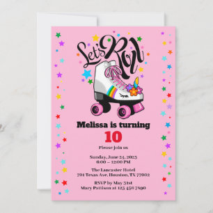 Convites Roller Skate Unicorn em qualquer idade