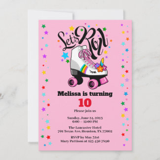 Convites Roller Skate Unicorn em qualquer idade