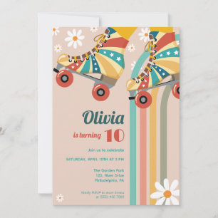 Convites Roller Skating Birthday Groovy hippy