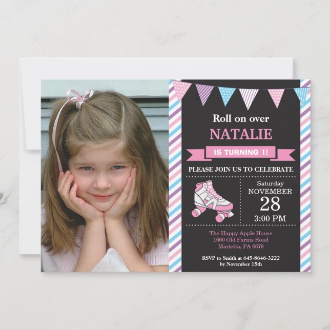 Convites Roller Skating Birthday Invation Festa de aniversá (Frente)