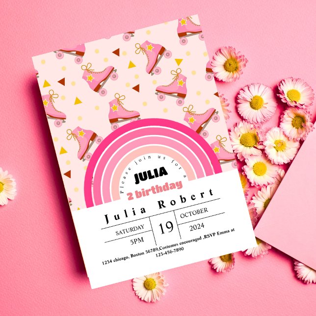 Convites Roller Skating Girls Aniversário roxo (Criador carregado)