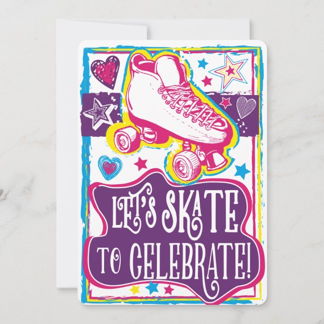 Convites Roller Skating Girls Birthday Rink Invites (Verso)