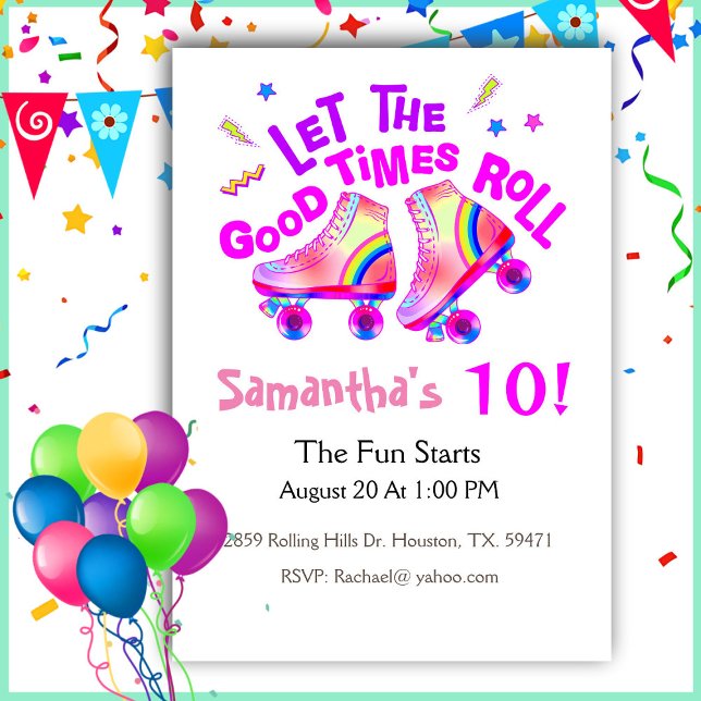 Convites Roller Skating Girls Rosa Aniversário (Criador carregado)