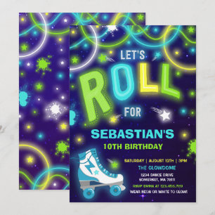 Convites Roller Skating Invitation Neon Glow Skating Party