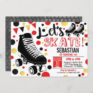 Convites Roller Skating Invitation Rollerskating Party Red