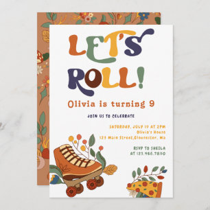 Convites Roller Skating Retro Hippie Birthday