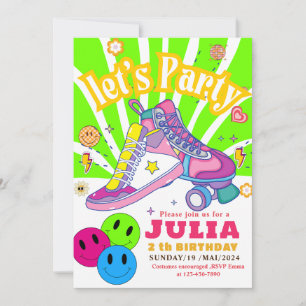 Convites Roller Skating Sneaker Birthday ColORFUL Retro