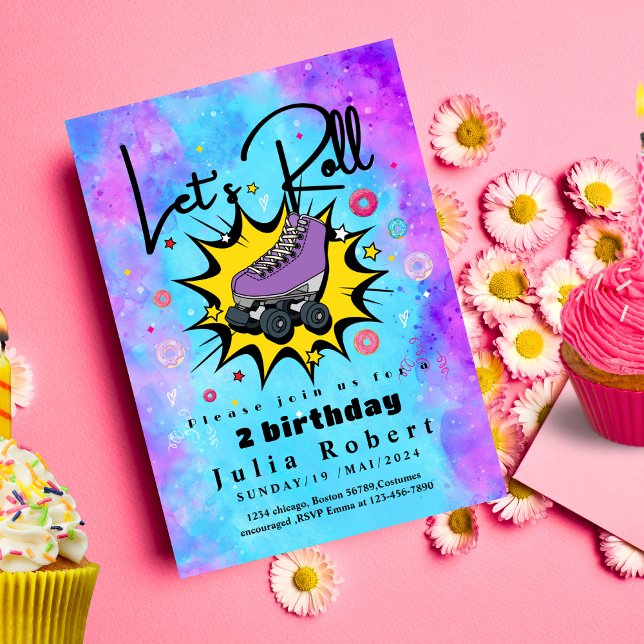 Convites Roller Skating Sobert rosquinhas Aniversário COROS (Criador carregado)