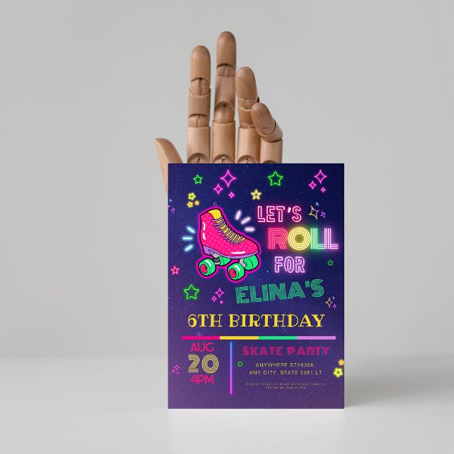 Convites Roller Sking Neon Glow Festa de aniversário (Criador carregado)