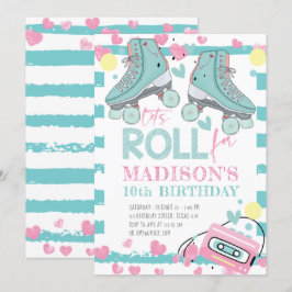 Convites Roller Skling Pastel Blue Pink Girl Aniversário