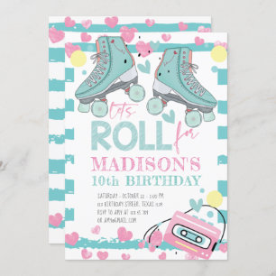Convites Roller Skling Pastel Blue Pink Girl Aniversário