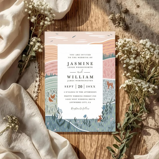 Convites Rolling Hills Rustic Countryside QR Code Wedding (Criador carregado)