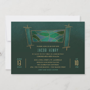 Convites Rolo da Torá em Mosaico Verde Esmeralda Bar/Bat Mi