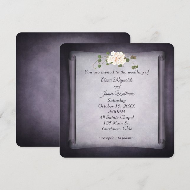 Convites Rolo de Casamento Roxo Escuro (Frente/Verso)