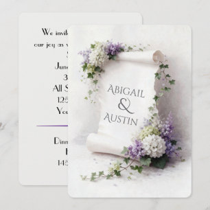 Convites Rolo de Noiva Branco com Bordas Florais