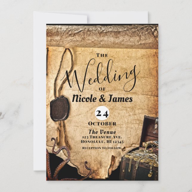 Convites Rolo de Pirata Vintage Casamento (Frente)