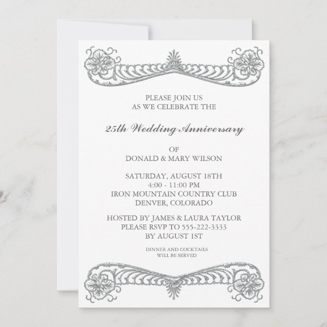Convites Rolo Flor de Prata Festa de 25 Anos de Casamento (Frente)