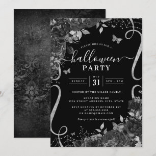 Convites Rolo Floral Preto Escuro Assustador Festa de Hallo