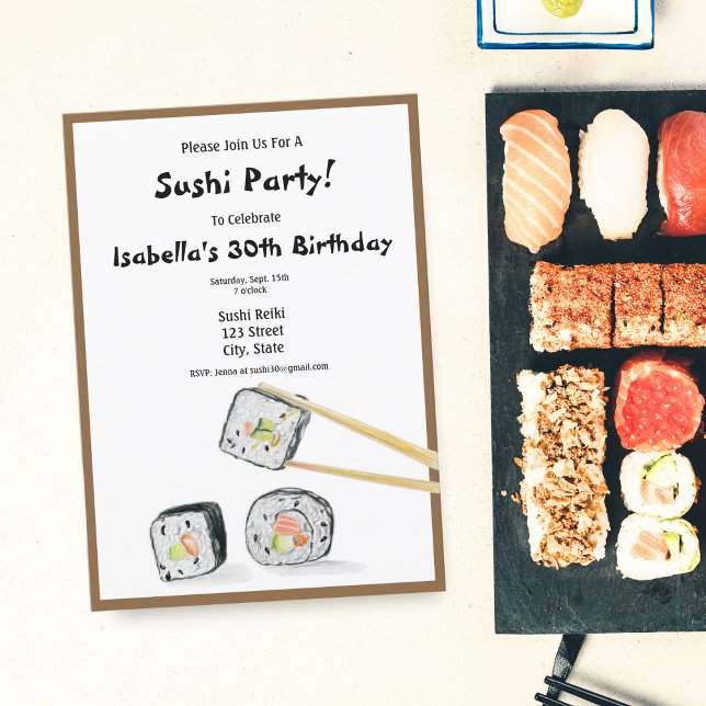 Convites Rolos de Sushi com Festa de Hashis (Criador carregado)