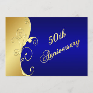 Convites Rolos Dourados de 50º Aniversário com Azul Marinho