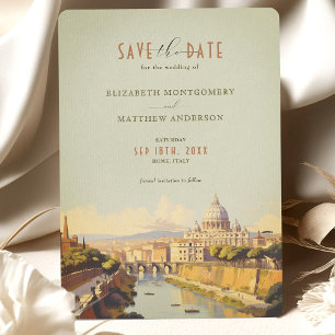 Convites Roma Itália Romântico Retro Save-the-Date