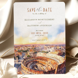 Convites Roma Itália Watercolor Save Date Colosseum