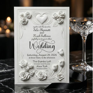 Convites Romance Barroca Floral Branca Neoclássica