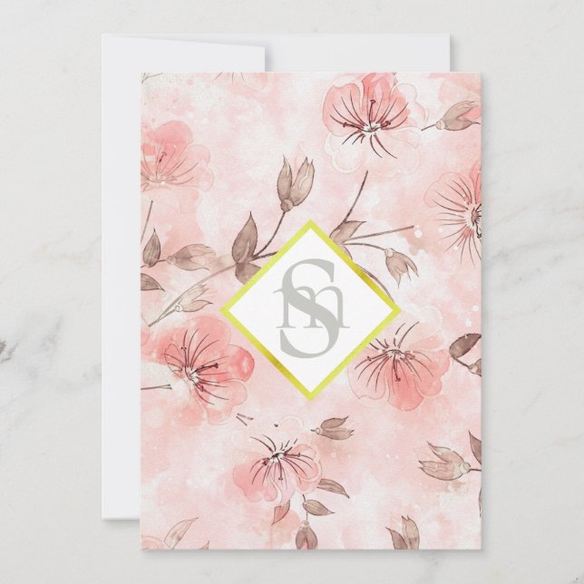 Convites *~ Romance Blush AR26 Flower LOVE QR RSVP Casament (Frente)