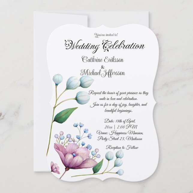 Convites Romance Botânico Suave De Casamento Floral Elegant (Frente)
