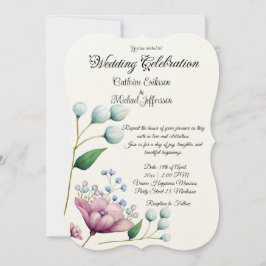 Convites Romance Botânico Suave De Casamento Floral Elegant