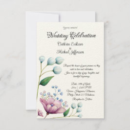 Convites Romance Botânico Suave De Casamento Floral Elegant