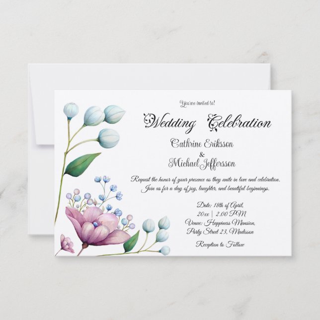 Convites Romance Botânico Suave De Casamento Floral Elegant (Frente)