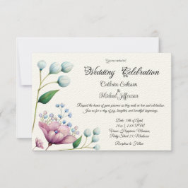 Convites Romance Botânico Suave De Casamento Floral Elegant