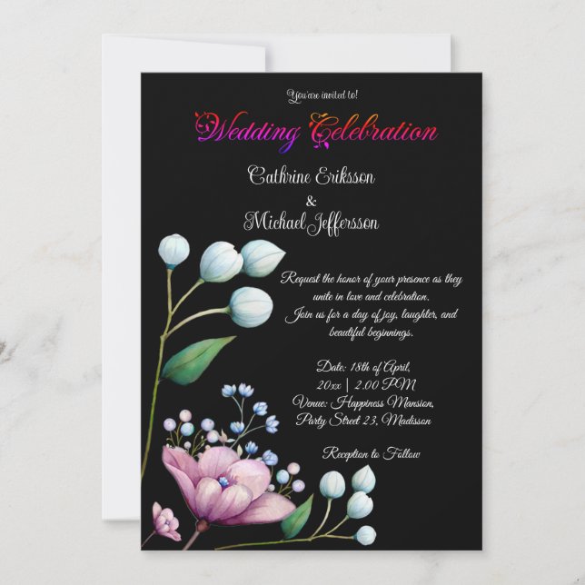 Convites Romance Botânico Suave De Casamento Floral Elegant (Frente)