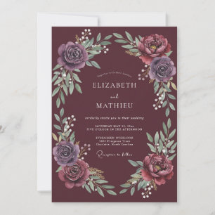 Convites Romance Casamento Coroa Floral Borgonha