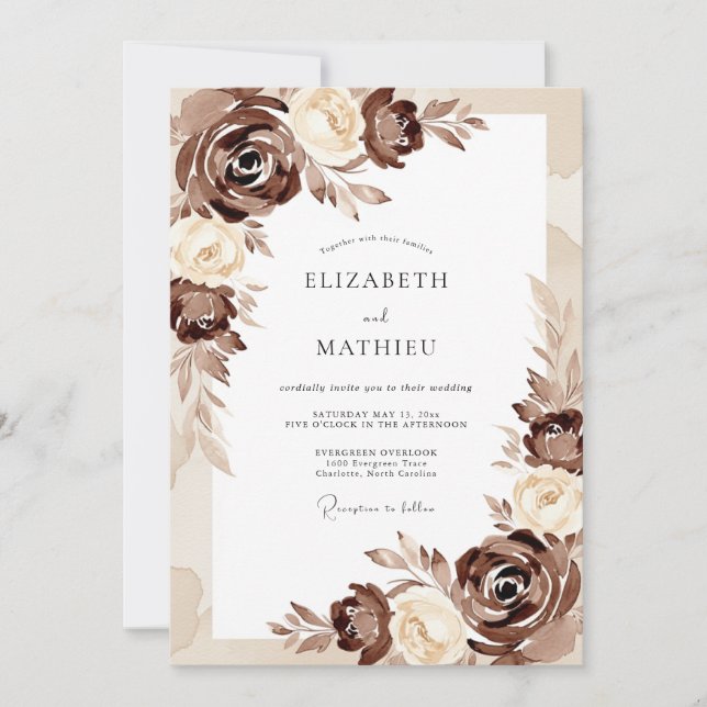 Convites Romance Casamento Flor Brown (Frente)