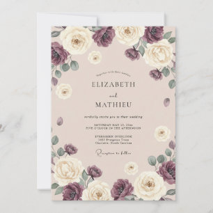 Convites Romance Casamento Flor de Creme de Ameixa