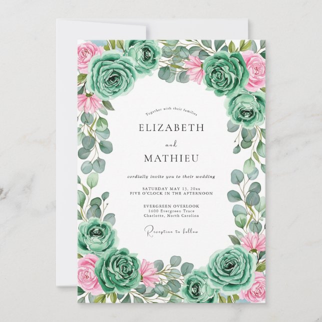 Convites Romance Casamento Flor de Rosa Azul (Frente)