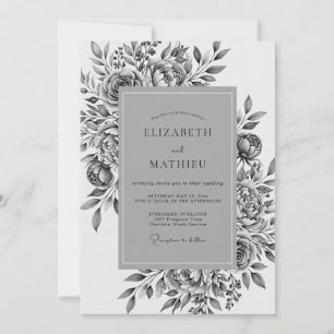 Convites Romance Casamento Flor Gray Bloom